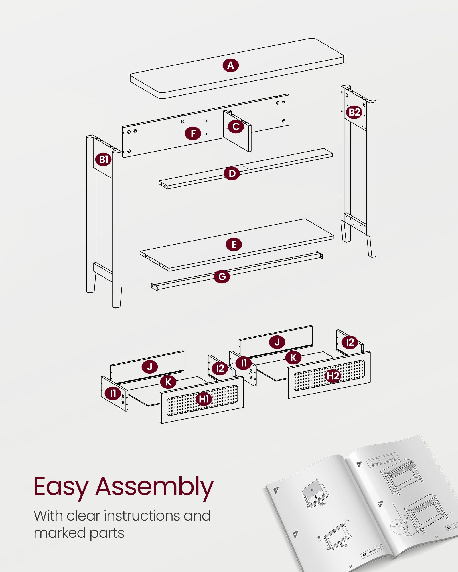 BOHO Console Table - Rattan Drawer Front - 2 Drawers - Open Shelf - Entryway or Living Room