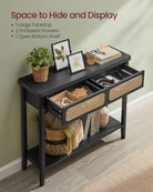 BOHO Console Table - Rattan Drawer Front - 2 Drawers - Open Shelf - Entryway or Living Room