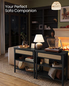BOHO Console Table - With Charging Station - Rattan Drawer - Compact Storage