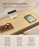 BOHO Console Table - With Charging Station - Rattan Drawer - Compact Storage