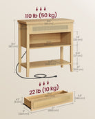 BOHO Console Table - With Charging Station - Rattan Drawer - Compact Storage