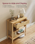 BOHO Console Table - With Charging Station - Rattan Drawer - Compact Storage