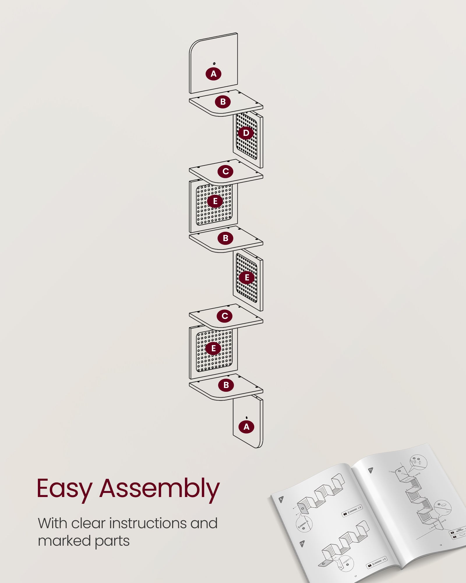 BOHO Corner Shelf - 5 Tiers - Wall-Mounted - PVC Rattan Sides - Space-Saving Design