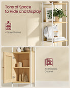 BOHO Tall Bookcase, Rattan Cabinet, Narrow/Wide, Open/Enclosed Storage