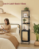 BOHO Tall Bookcase, Rattan Cabinet, Narrow/Wide, Open/Enclosed Storage