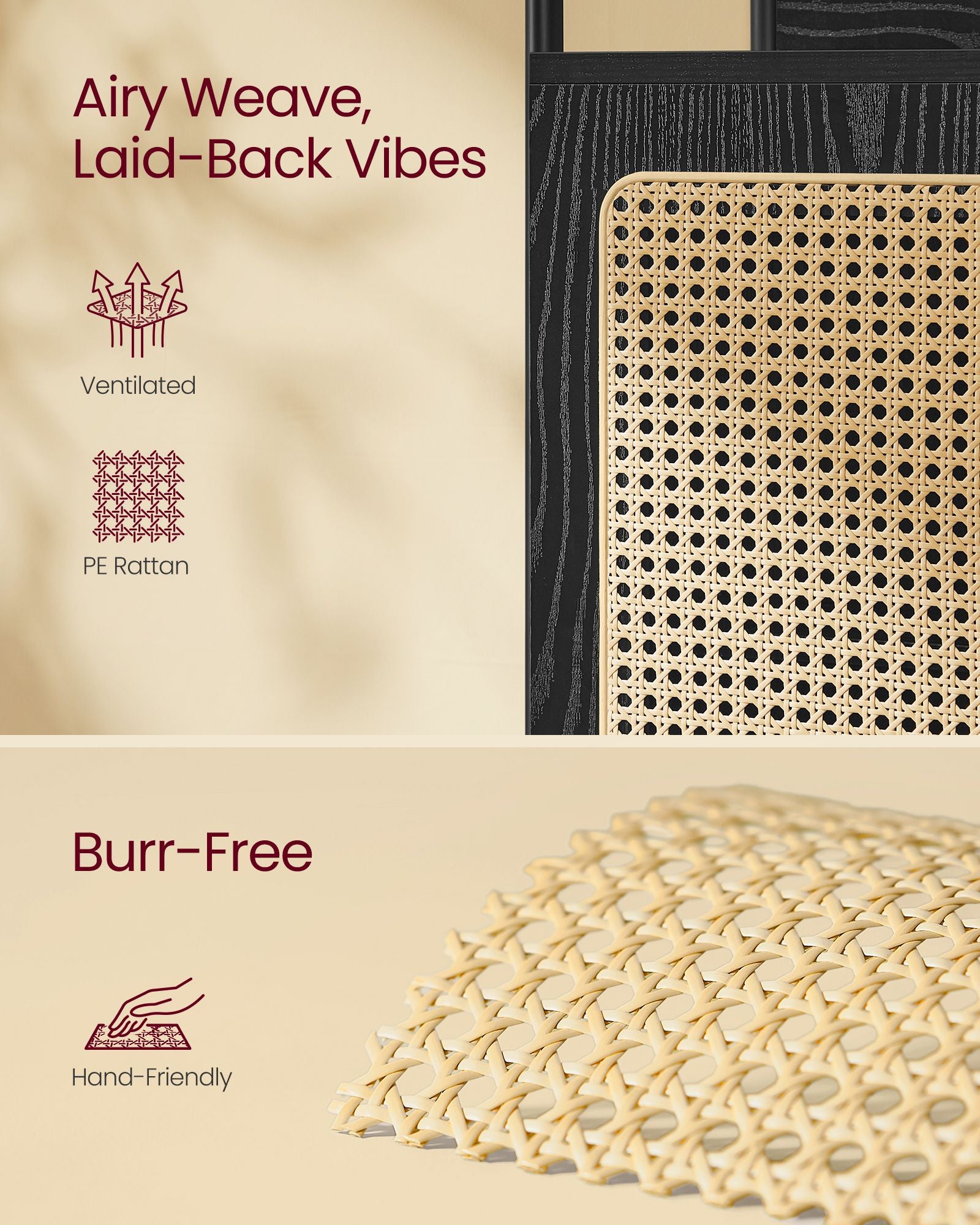 BOHO Tall Bookcase, Rattan Cabinet, Narrow/Wide, Open/Enclosed Storage