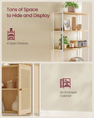 BOHO Tall Bookcase, Rattan Cabinet, Narrow/Wide, Open/Enclosed Storage