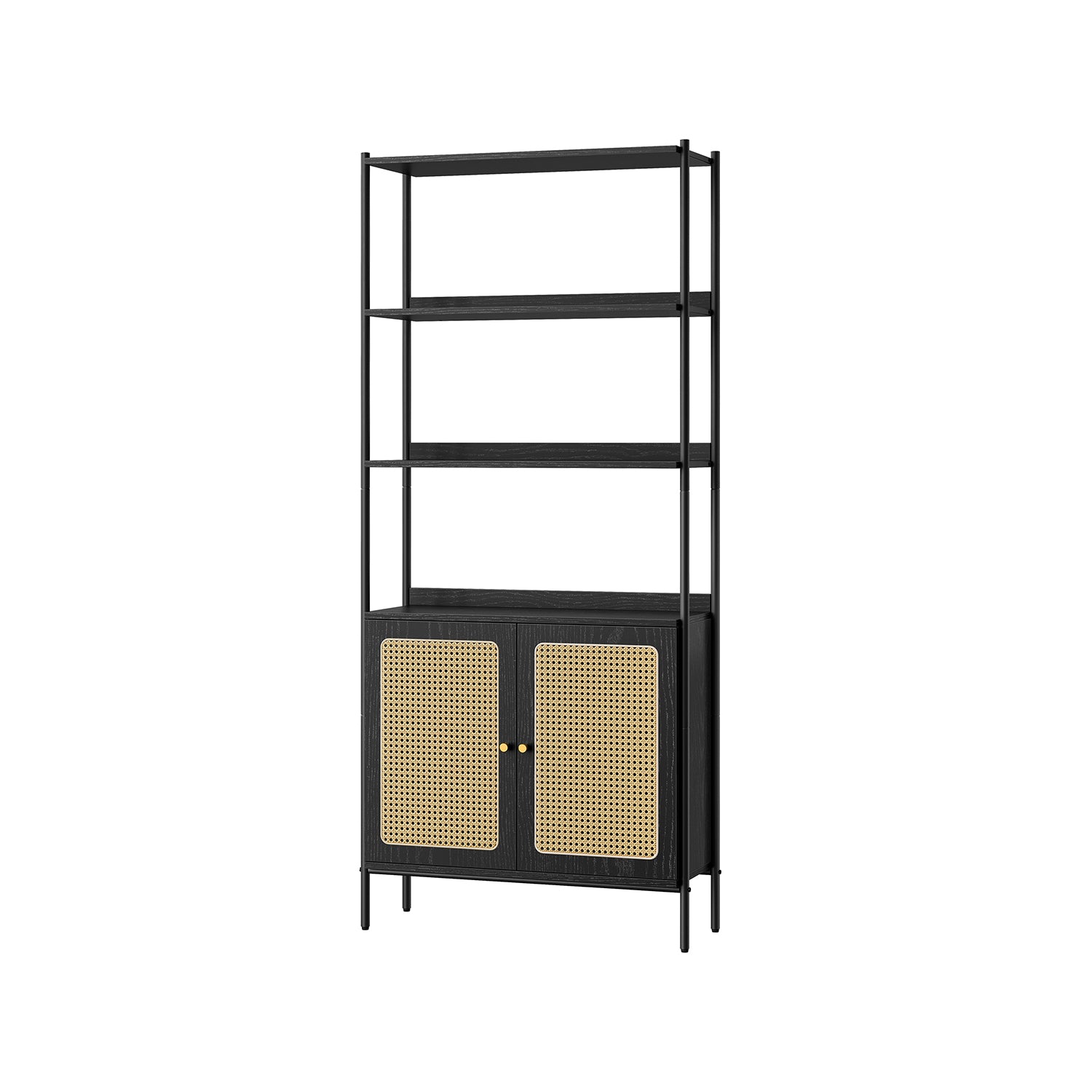 BOHO Tall Bookcase, Rattan Cabinet, Narrow/Wide, Open/Enclosed Storage