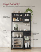 Baker's Rack, Power Strip, Coffee Bar, Fabric Drawer, Hooks, Adjustable Shelves