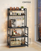 Baker's rack, power outlet, 5-tier kitchen stand, hooks, adjustable shelf