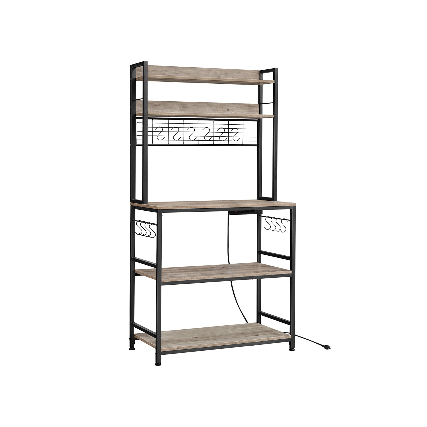 Baker's rack, power outlet, 5-tier kitchen stand, hooks, adjustable shelf