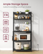 Baker's rack, power outlet, 5-tier kitchen stand, hooks, adjustable shelf