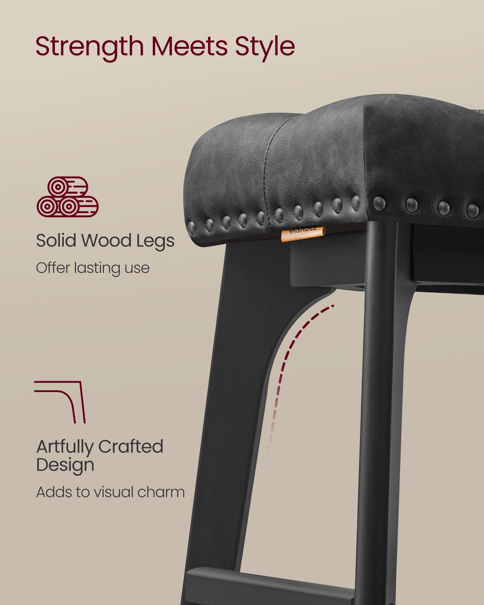 Bar Stools with Backless Design – Tufted PU Leather – Set of 2 – 26" Seat Height