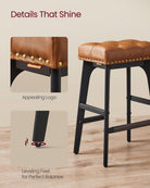 Bar Stools with Backless Design – Tufted PU Leather – Set of 2 – 26" Seat Height