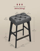 Bar Stools with Backless Design – Tufted PU Leather – Set of 2 – 26" Seat Height