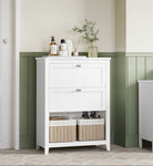 Bathroom Storage Cabinet – 2 Drawers – Rattan Baskets – Adjustable Divider – White