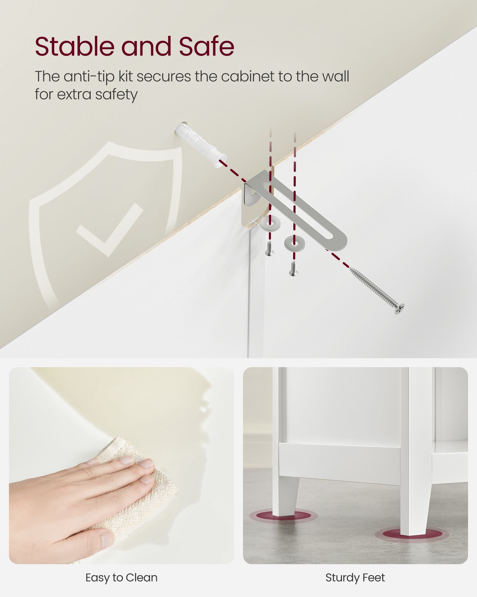 Bathroom Storage Cabinet – 2 Drawers – Rattan Baskets – Adjustable Divider – White