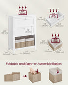 Bathroom Storage Cabinet – 2 Drawers – Rattan Baskets – Adjustable Divider – White