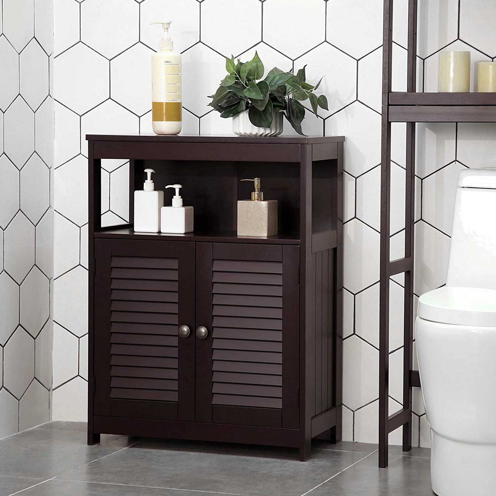 Bathroom storage cabinet - freestanding floor unit - shutter doors - 31.5" wide