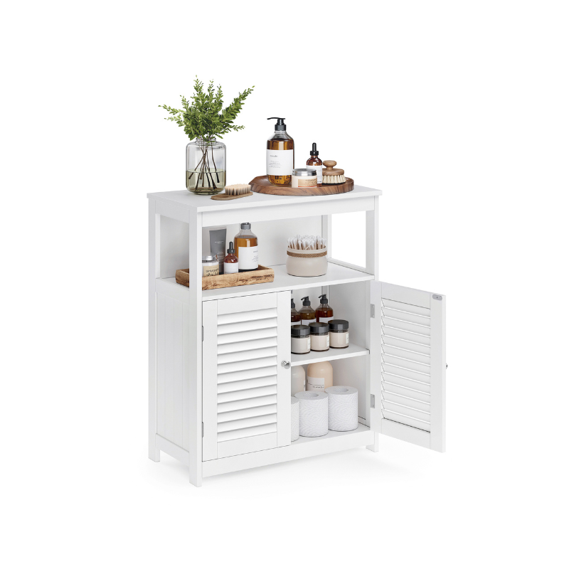 Bathroom storage cabinet - freestanding floor unit - shutter doors - 31.5" wide