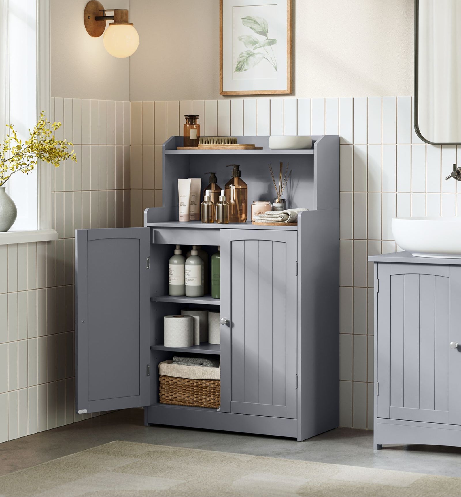 Bathroom Storage Cabinet, Open Shelves, Adjustable Shelves, Minimalist MDF