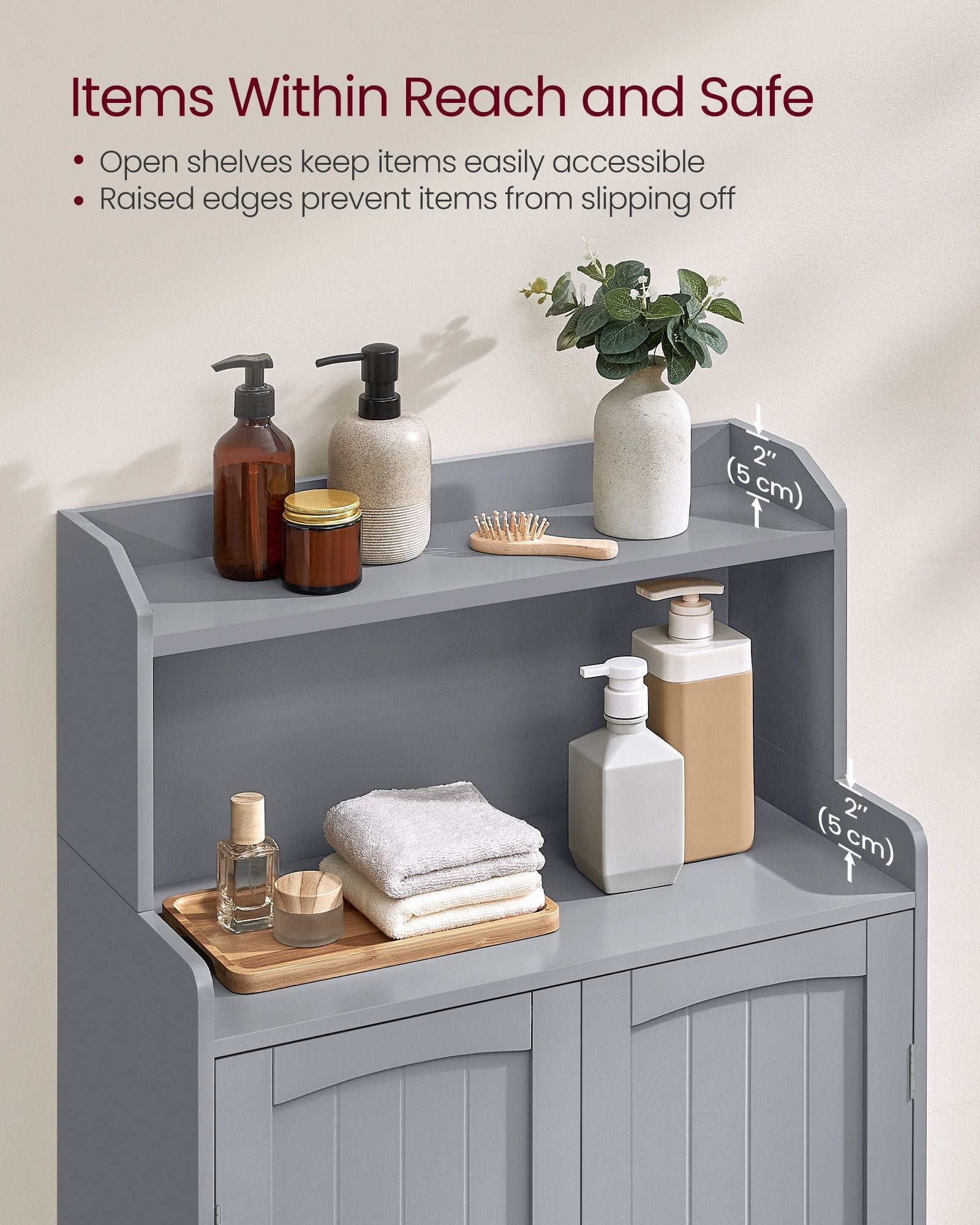 Bathroom Storage Cabinet, Open Shelves, Adjustable Shelves, Minimalist MDF