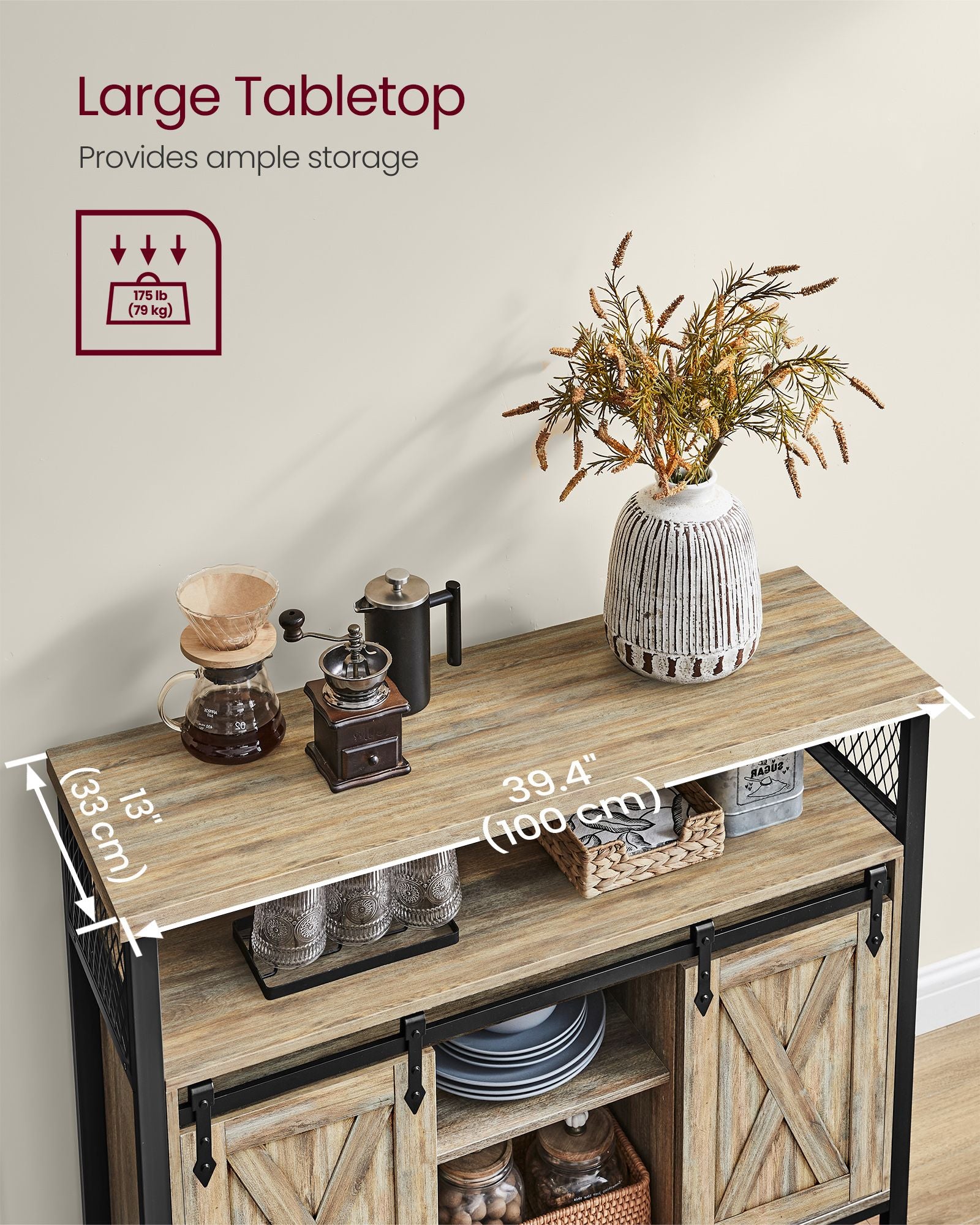 Buffet cabinet cobado collection - sideboard with sliding doors and adjustable shelves