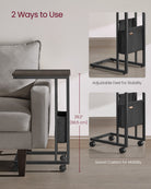 C-Shaped Side Table, 24.4" H, Wheels/Charging Station/Storage Bag, Small Space