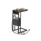 C-Shaped Side Table, 24.4" H, Wheels/Charging Station/Storage Bag, Small Space