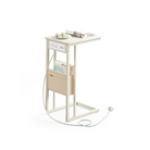 C-Shaped Side Table, 24.4" H, Wheels/Charging Station/Storage Bag, Small Space