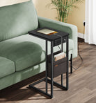 C-Shaped Side Table, 24.4" H, Wheels/Charging Station/Storage Bag, Small Space
