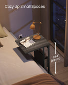 C-Shaped Side Table, 24.4" H, Wheels/Charging Station/Storage Bag, Small Space