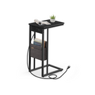 C-Shaped Side Table, 24.4" H, Wheels/Charging Station/Storage Bag, Small Space