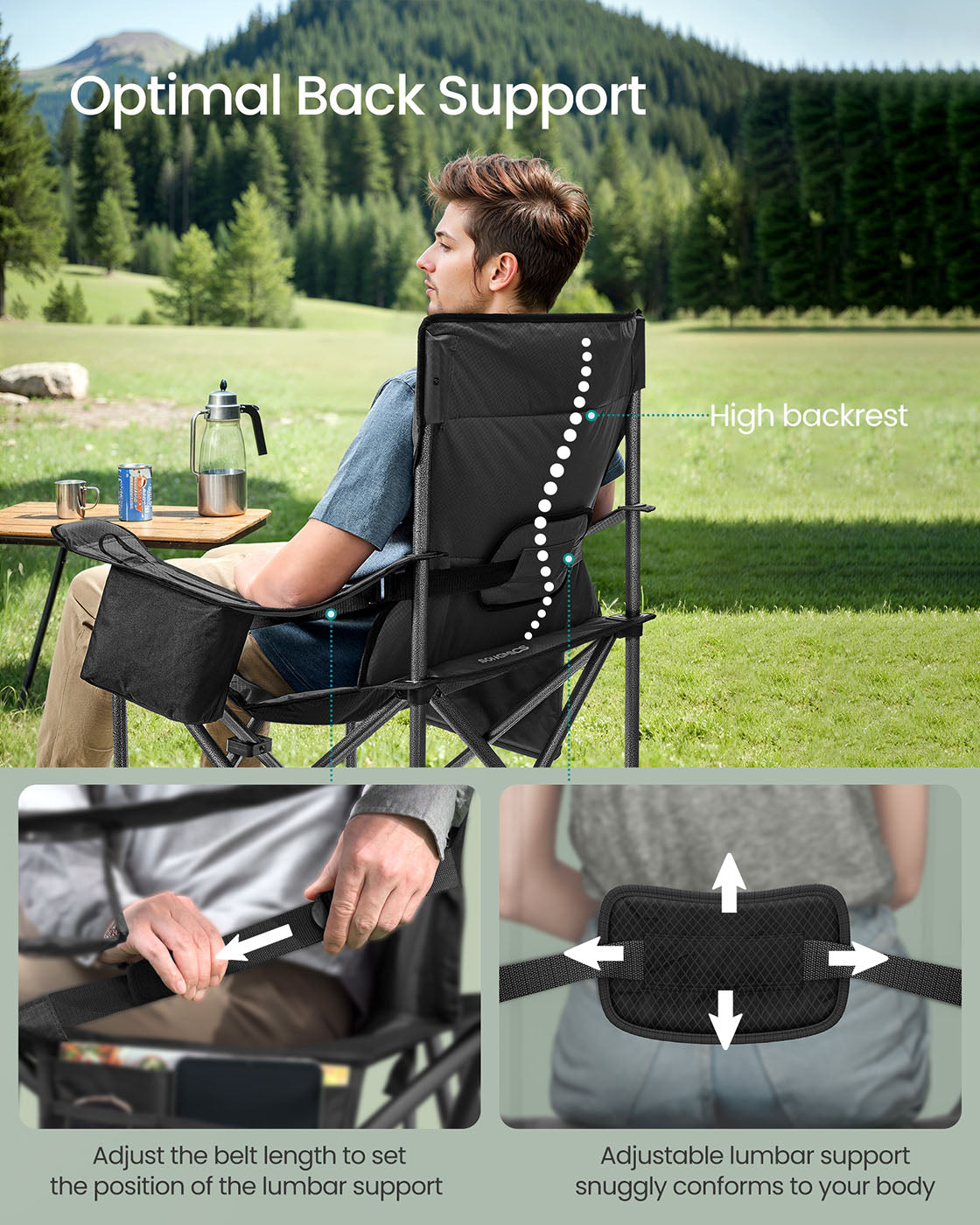 Camping Chair with Cushion, 450 lb, Foldable, Cooler Bag, Cup Holders, Organizer