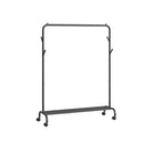 Clothes Rack with Wheels – Double Hanging Rails – Hooks and Shelf – Black Steel