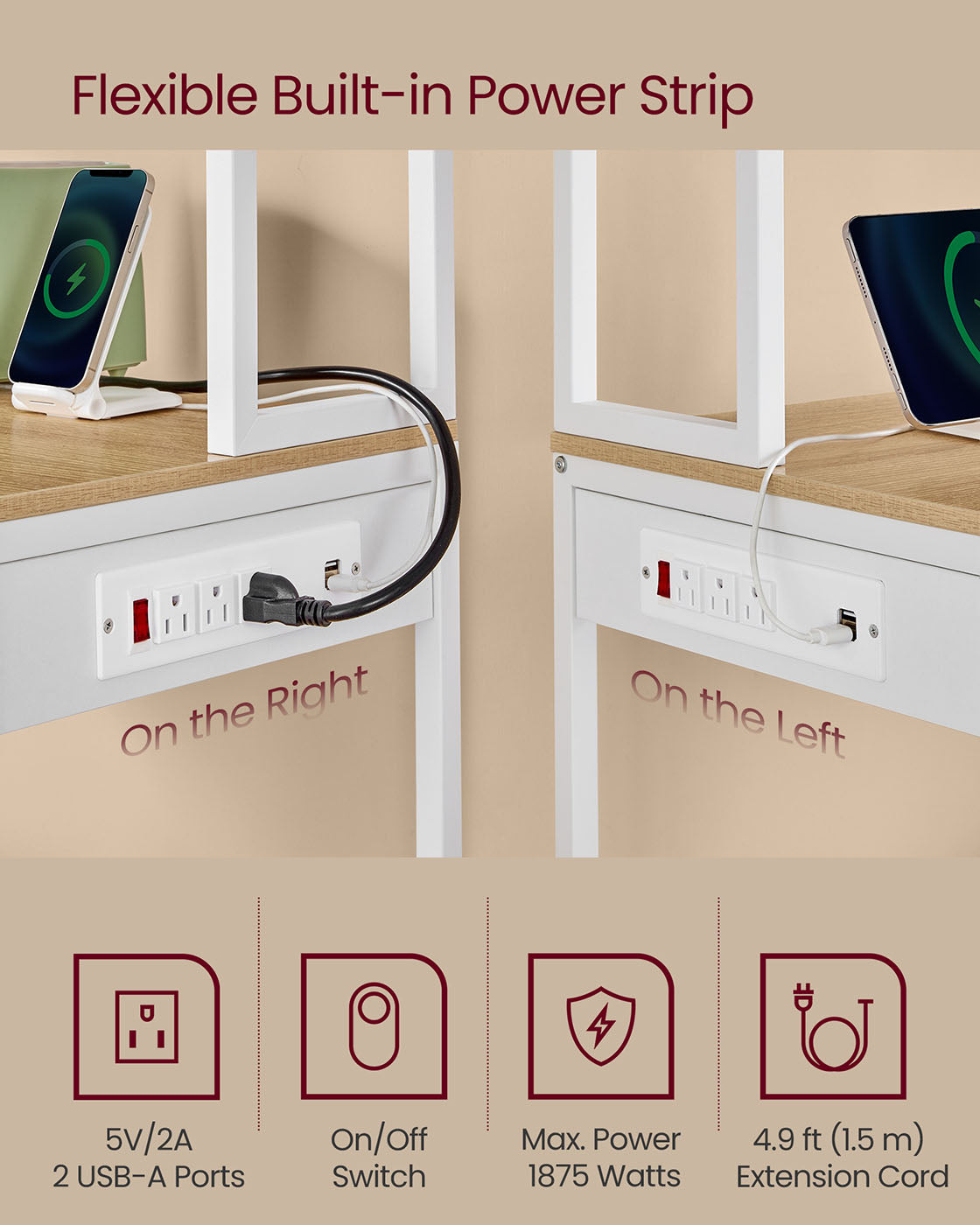 Coffee Bar Station, RGB LED, 5-Tier Kitchen Rack, Power Strip with USB, Adjustable