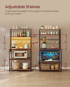 Coffee Bar Station, RGB LED, 5-Tier Kitchen Rack, Power Strip with USB, Adjustable