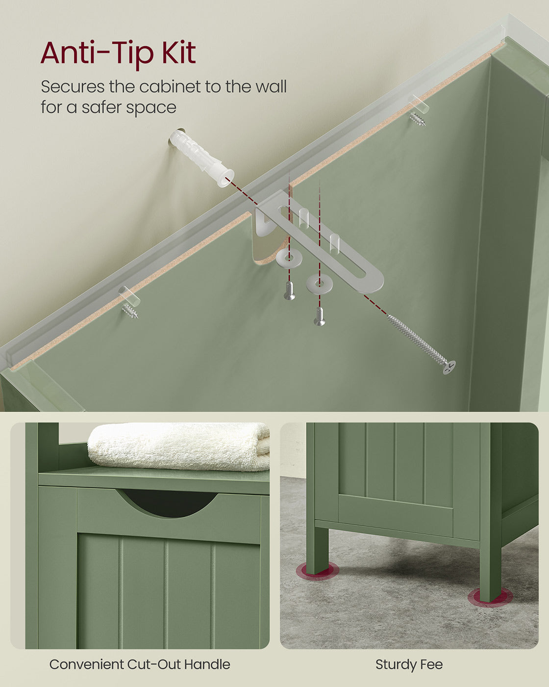 Corner bathroom cabinet - freestanding storage unit - 2 drawers + open shelf - 35" tall