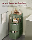 Corner bathroom cabinet - freestanding storage unit - 2 drawers + open shelf - 35" tall