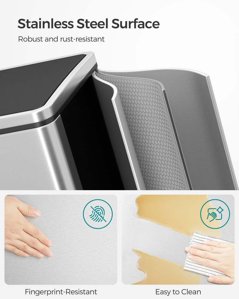 Dual trash can with pedal – 16 gal total – soft-close lid – removable buckets