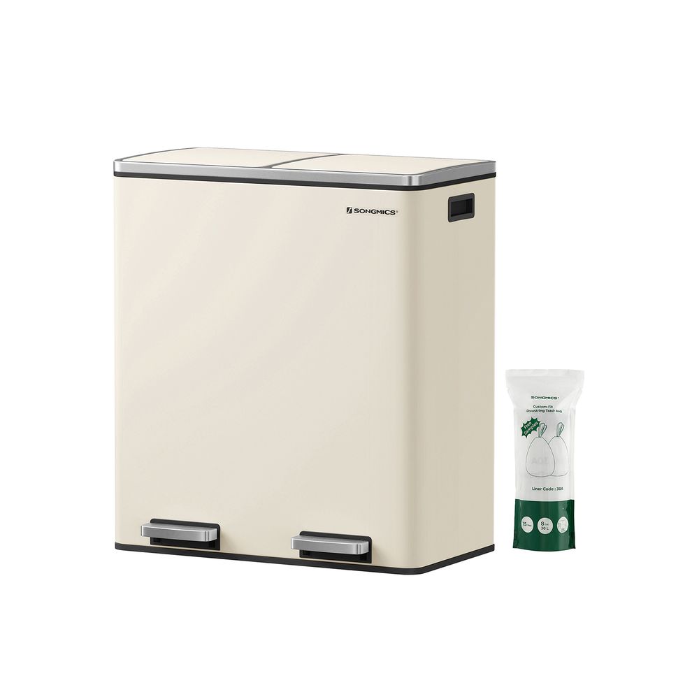 Dual trash can with pedal – 16 gal total – soft-close lid – removable buckets