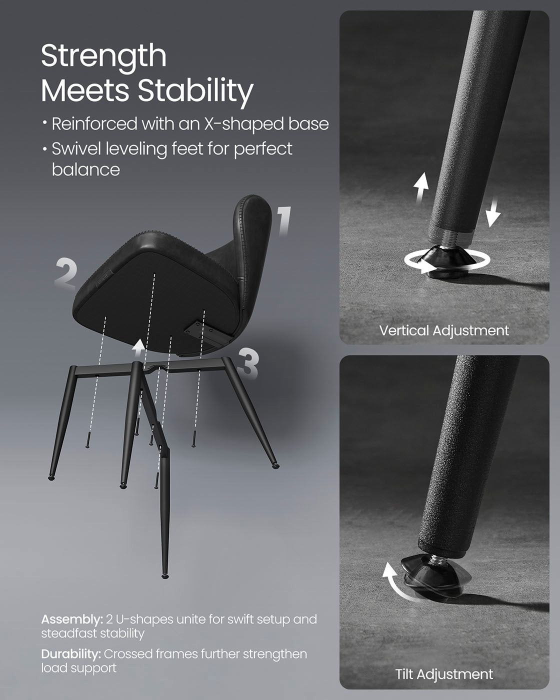 EKHO Collection Dining Chairs – Upholstered Set of 2 – Padded Seat – Metal Legs