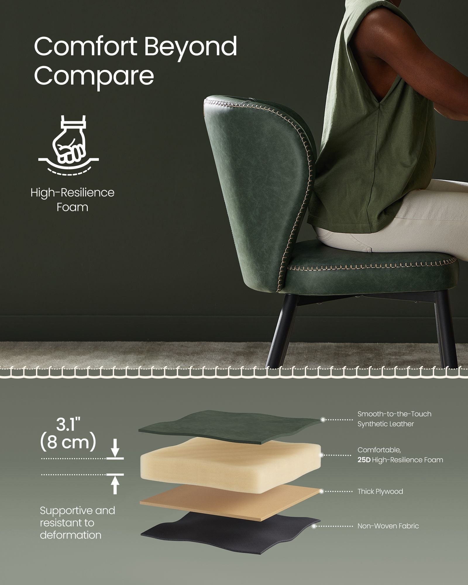 EKHO Collection Dining Chairs – Upholstered Set of 2 – Padded Seat – Metal Legs