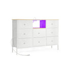 Fabric Dresser, LED Lights, Charging Station, 8 Drawers, Open Shelf