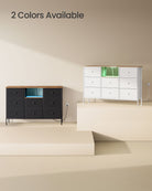 Fabric Dresser, LED Lights, Charging Station, 8 Drawers, Open Shelf