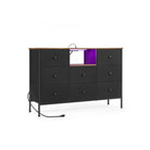 Fabric Dresser, LED Lights, Charging Station, 8 Drawers, Open Shelf