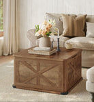 Farmhouse Coffee Table – Square Storage Trunk – Flip-Top Design – 56 Gal Capacity