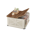 Farmhouse Coffee Table – Square Storage Trunk – Flip-Top Design – 56 Gal Capacity