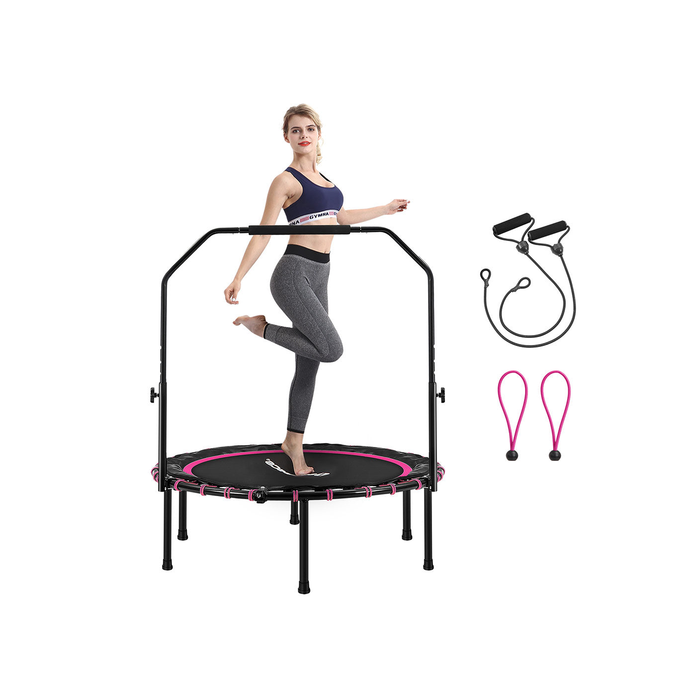 Fitness trampoline – foldable 40" – adjustable handrail – indoor cardio workout