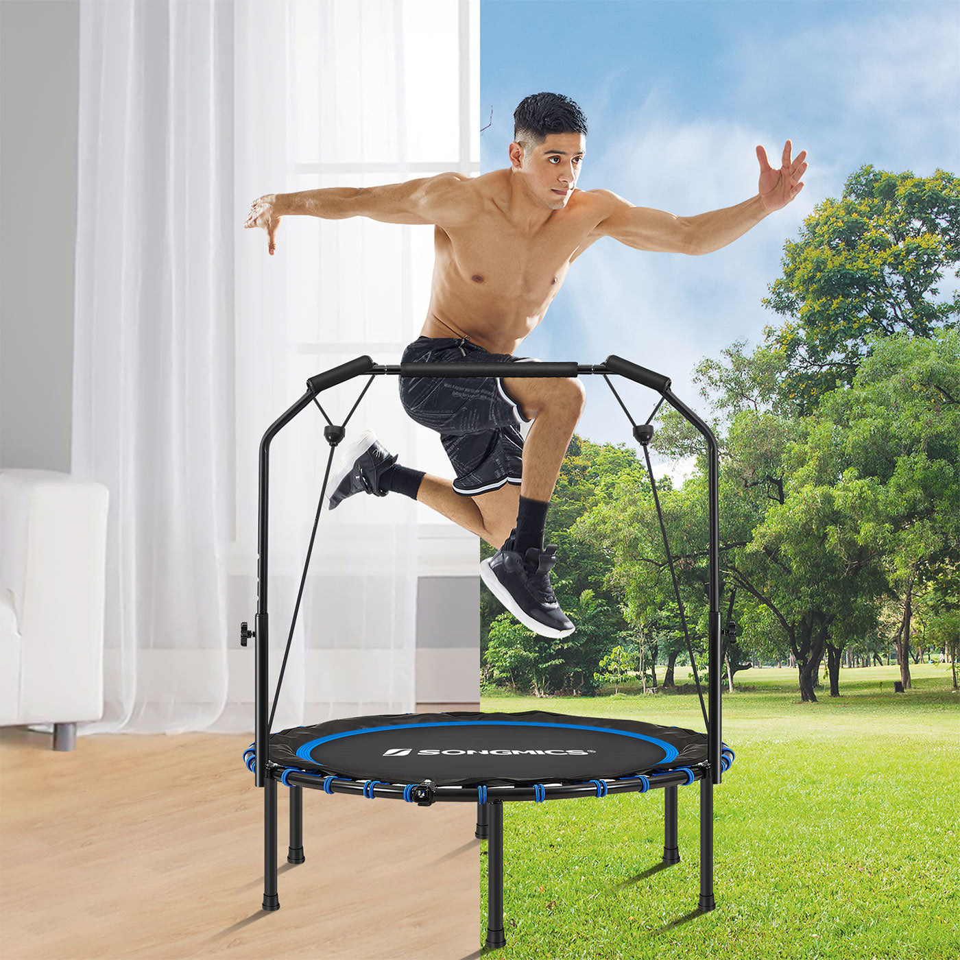 Fitness trampoline – foldable 40" – adjustable handrail – indoor cardio workout